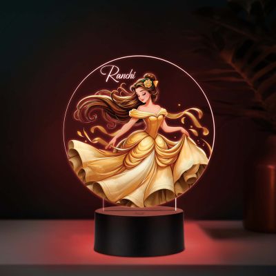 Personalized Princess UV Print Multicolor LED Night Lamp Round Acrylic Kids Decor Light